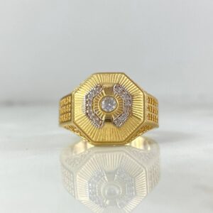 Anillo Octagonal Rayado 7.25gr / T9 1/2 / Circones Blancos Dos Oros Amarillo Blanco