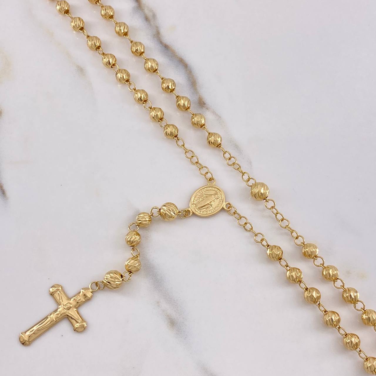 Rosario Virgen Milagrosa 18gr / 60cm / 5mm-6mm Bolas Diamantadas Oro Amarillo $