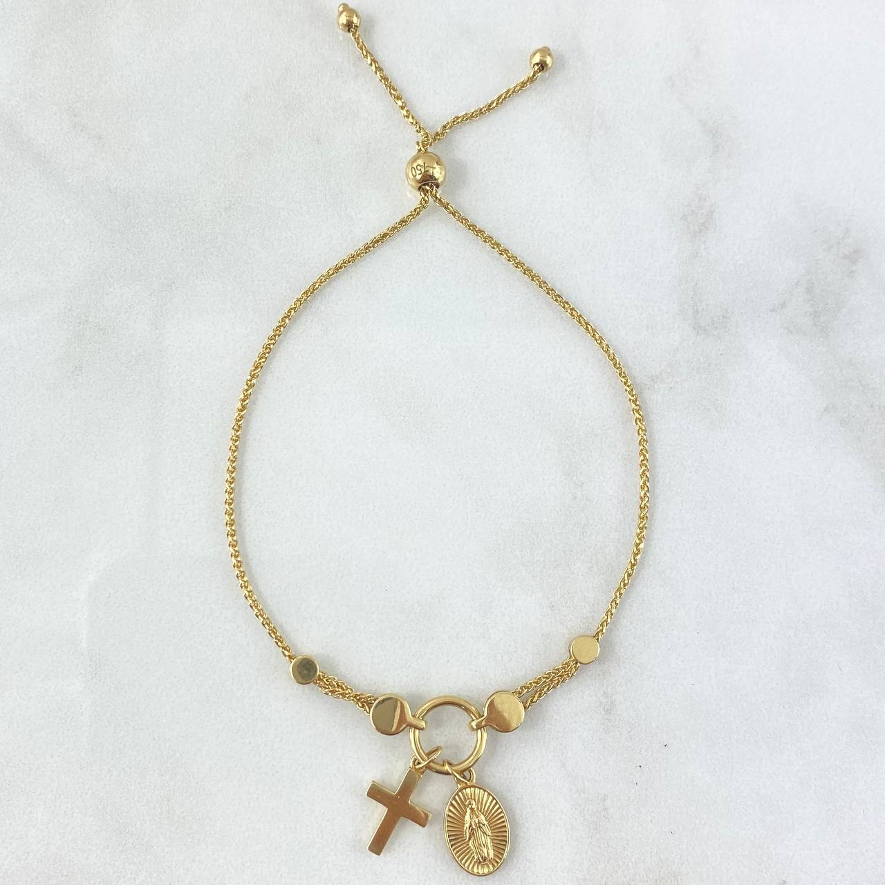 Pulso Franco Gradual Cruz – Virgen Fatima 5.05gr / 20cm / 1mm Oro Amarillo +4