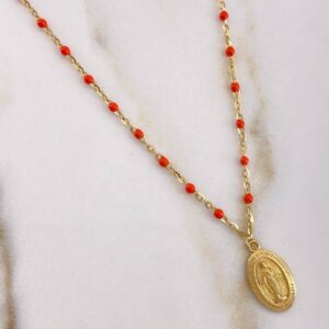 Cadena Aro Seguido Virgen Milagrosa 2.8gr / 50cm / 1mm Bolas Naranjas Oro Amarillo +3 18K & Cadena Aro Seguido Virgen Milagrosa 2.8gr / 50cm / 1mm Bolas Naranjas Oro Amarillo +3 18K &