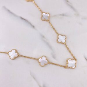 Cadena Aro Seguido Trebol  28.65gr / 45cm / 2.2mm Nacar Blanco Oro Amarillo Nac.Esp. 18K $