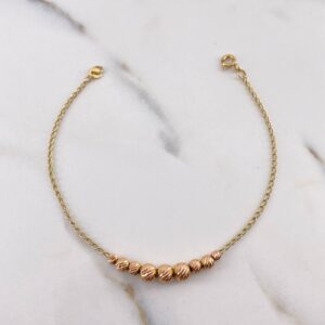 Pulso Espiga 2.45gr / 19cm / 3mm-4mm-5mm Bolas Diamantadas Dos Oros Amarillo Rosa +3 18K $