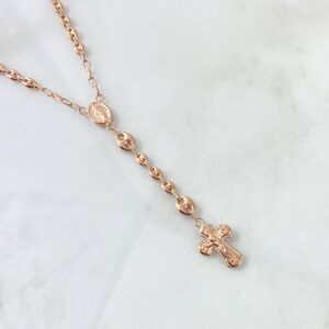 Rosario GC Virgen Milagrosa 7.3gr / 50cm / 3.5mm – 5.5mm Cruz Cristo Bordeada Oro Rosa 18K