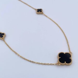 Cadena Aro Seguido Trebol 6.15gr / 43.4cm / 1.1mm Onix Negra Oro Amarillo Nac.Esp. 18K &