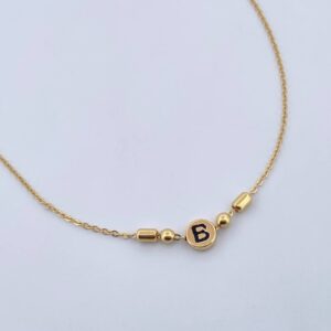 Cadena Aro Seguido Letra B 2.75gr / 43.4cm / 1.3mm Bolas Cilindros Oro Amarillo 18K &