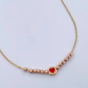 Cadena Aro Seguido Corazon 2.95gr / 41.3cm / 1.3mm Bolas Diamantadas Dos Oros Amarillo Rosa 18K &