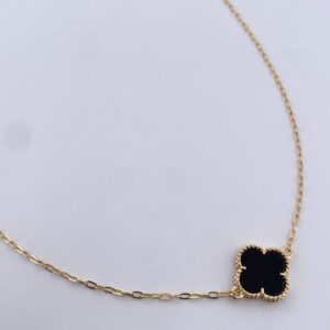 Cadena Trebol Aro Seguido 4.05gr / 43.4cm / 1.8mm Onix Negro Oro Amarillo Nac.Esp. 18K &