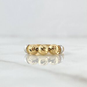 Anillo Trio De Bolas 1.4gr / T5 1/2 / 5mm Bolas Diamantadas Dos Oros Amarillo Blanco 18K ©