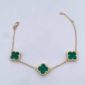 Pulso Aro Seguido Trebol Gradual 5gr / 16.7cm-18.6cm / 1.5mm Malaquita Verde Oro Amarillo Nac.Esp. 18K $