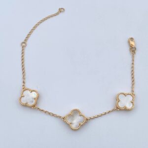 Pulso Espiga Trebol 5.6gr / 15cm-18.8cm / 1.4mm Nacar Blanco Oro Amarillo Nac.Esp. 18K &