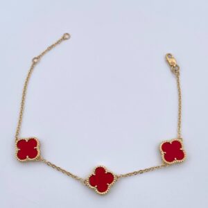 Pulso Aro Seguido Trebol Gradual 4.95gr / 17cm-19.2cm / 1.3mm Agata Roja Oro Amarillo Nac.Esp. 18K $
