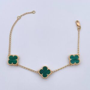 Pulso Espiga Trebol Gradual 5.4gr / 16.8cm-19.1cm / 1.4mm Malaquita Verde Oro Amarillo Nac.Esp. 18K $