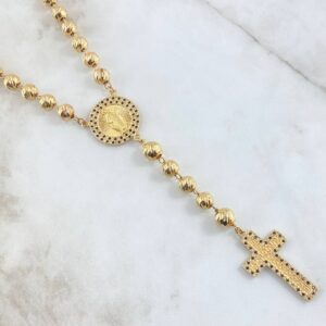 Rosario Virgen Milagrosa 41.41gr / 60cm / 7mm-8mm Cruz Tribal Circones Blancos Y Negros Diamantada Oro Amarillo 18K ©