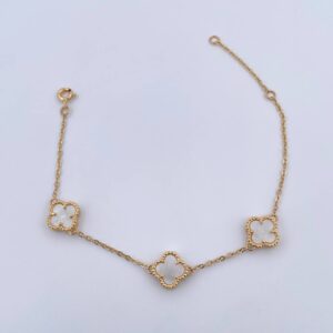 Pulso Aro Seguido Trebol 4.3gr / 16.2cm-19cm / 1.2mm Nacar Blanco Oro Amarillo Nac.Esp. 18K $