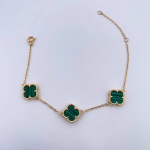 Pulso Aro Seguido Trebol 4.95gr / 16.4cm-19.5cm / 1.2mm Malaquita Verde Oro Amarillo Nac.Esp. 18K $