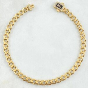 Pulso Cubano 13.45gr / 20cm / 5.1mm Broche Cajon Circones Blancos Oro Amarillo Nac.Esp 18K ©