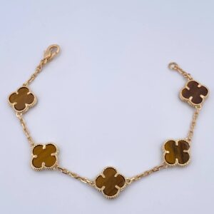 Pulso Aro Seguido Trebol 11gr / 19.2cm / 2mm Ojo De Tigre Oro Amarillo Nac.Esp. 18K &