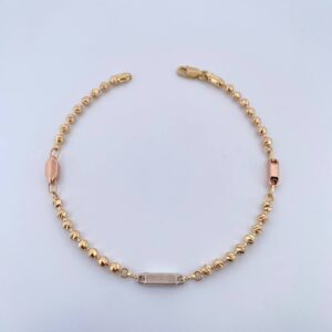 Pulso Militar Eslabon Rectangular 7.4gr / 21.5cm / 3mm Diamantanda Tres Oros 18K $