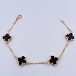 Pulso Trebol Espiga 4.15gr / 18.4cm / 1.5mm Electroestatico Negro Oro Amarillo 18K &