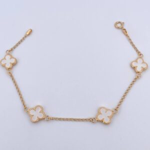 Pulso Trebol Espiga 3.35gr / 18.3cm / 1.4mm Electroestatico Blanco Oro Amarillo 18K &