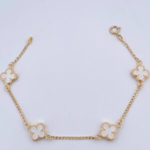 Pulso Trebol Espiga 3.35gr / 18.6cm / 1.5mm Electroestatico Blanco Oro Amarillo 18K &
