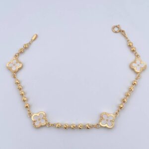 Pulso Trebol Militar 4.8gr / 19cm / 3mm Bolas Diamantadas Electroestatico Blanco Oro Amarillo 18K &