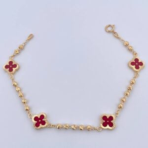 Pulso Trebol Militar 4.6gr / 19cm / 3mm Bolas Diamantadas Electroestatico Rojo Oro Amarillo 18K &