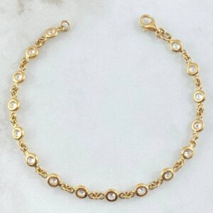 Pulso Roll-On Burbujas 5.95gr / 18cm / 4.6mm Circones Blancos Oro Amarillo 18K