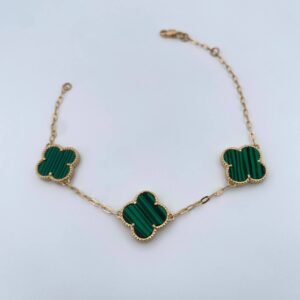 Pulso Trebol Aro Seguido 6.05gr / 19cm / 1.7mm Malaquitra Verde Oro Amarillo Nac.Esp. 18K &