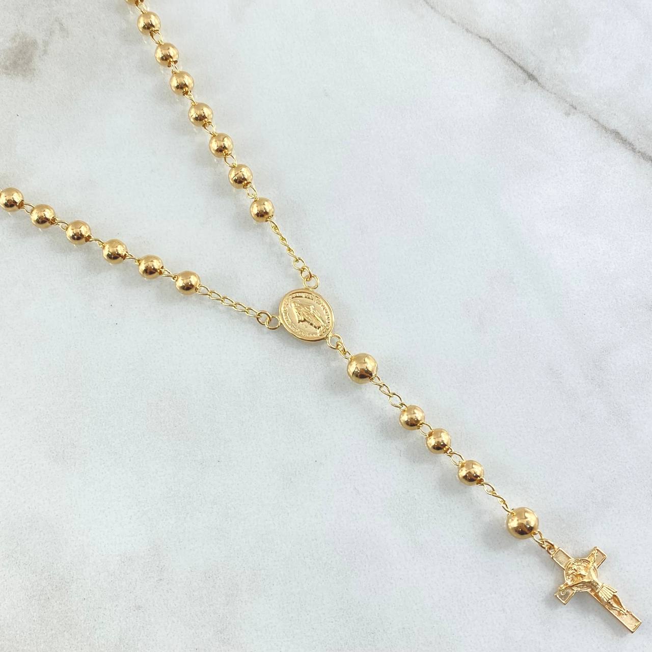 Rosario Virgen Milagrosa 13.35gr / 50cm / 4mm-5mm Bola Lisa Oro Amarillo 18K