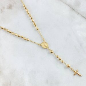 Rosario Virgen Milagrosa 9gr / 50cm / 3mm-4mm Bola Lisa Oro Amarillo 18K