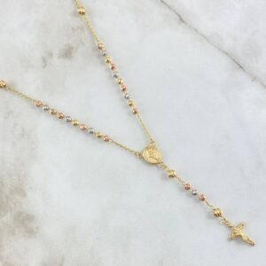 Rosario Virgen Milagrosa 8.35gr / 50cm / 3mm-4mm Bola Diamantada Tres Oros 18K