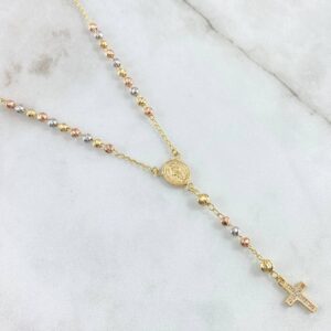 Rosario Virgen Milagrosa 8.7gr / 50cm / 3mm-4mm Bola Diamantada Tres Oros 18K