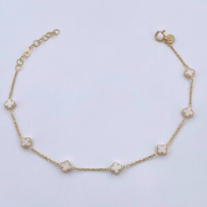 Pulso Trebol Aro Seguido 2.35gr / 19.2cm / 1mm Agata Blanco Oro Amarillo +4 18K & Pulso Trebol Aro Seguido 2.35gr / 19.2cm / 1mm Agata Blanco Oro Amarillo +4 18K &