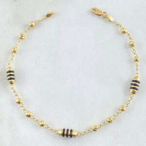 Pulso Rustico Tipo Militar 2.8gr / 18cm / 3mm Diamantado Cauchos Negros Oro Amarillo 18K ©