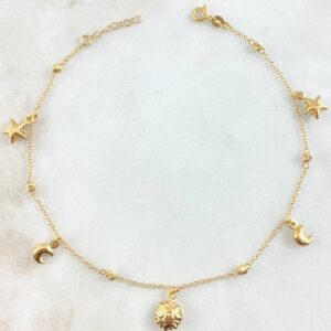 Tobillera Aro Seguido Colgante Bolas 3.35gr / 23.5cm-25.5cm / 1.4mm 3mm Estrellas-Lunas-Sol Oro Amarillo +4 18K © Tobillera Aro Seguido Colgante Bolas 3.35gr / 23.5cm-25.5cm / 1.4mm 3mm Estrellas-Lunas-Sol Oro Amarillo +4 18K ©