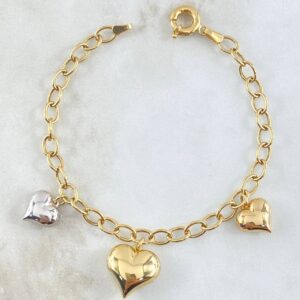 Pulso Aro Seguido Colgante Corazones 6.15gr / 19.5cm / 5mm Dos Oros Amarillo Blanco +4 18K © Pulso Aro Seguido Colgante Corazones 6.15gr / 19.5cm / 5mm Dos Oros Amarillo Blanco +4 18K ©