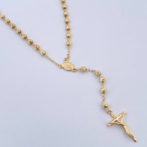 Rosario Virgen Milagrosa 10.75gr / 55.8cm / 4mm Bolas Diamantadas Oro Amarillo 18K $