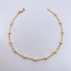 Pulso Tipo Militar Espiga 1.85gr / 19.6cm / 3mm Bolas Diamantadas Oro Amarillo 18K $