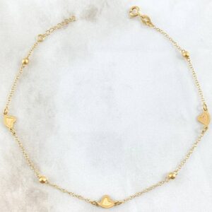 Tobillera Aro Seguido Corazon 2gr / 24cm-25cm / 1.4mm Bolas Diamantadas 3mm Oro Amarillo +4 18K Tobillera Aro Seguido Corazon 2gr / 24cm-25cm / 1.4mm Bolas Diamantadas 3mm Oro Amarillo +4 18K