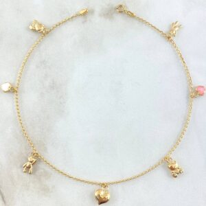 Tobillera Espiga 3.1gr / 25cm / 1.4mm Oso-Corazón Rosado-Oso-Corazon Blanco Oro Amarillo 18K Tobillera Espiga 3.1gr / 25cm / 1.4mm Oso-Corazón Rosado-Oso-Corazon Blanco Oro Amarillo 18K