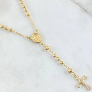 Rosario Virgen Milagrosa Crúz Silueta Corazón 8.15gr / 50cm / 3mm-4mm Bolas Diamantadas Oro Amarillo 18K ©