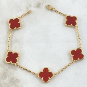Pulso Aro Seguido Trebol 12.35gr / 19.5cm / 2.2mm Ambar Rojo Oro Amarillo Nac.Esp. 18K ©