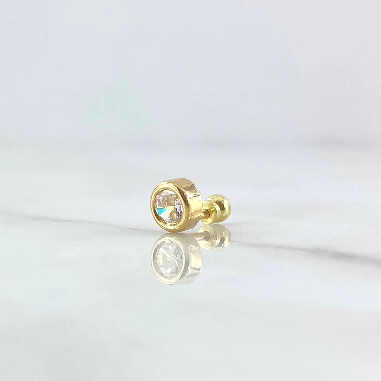 Piercing Bisel 0.5gr / 1.1cm / 5mm Circon Blanco Rosca Bola Oro Amarillo 18K (Joya)