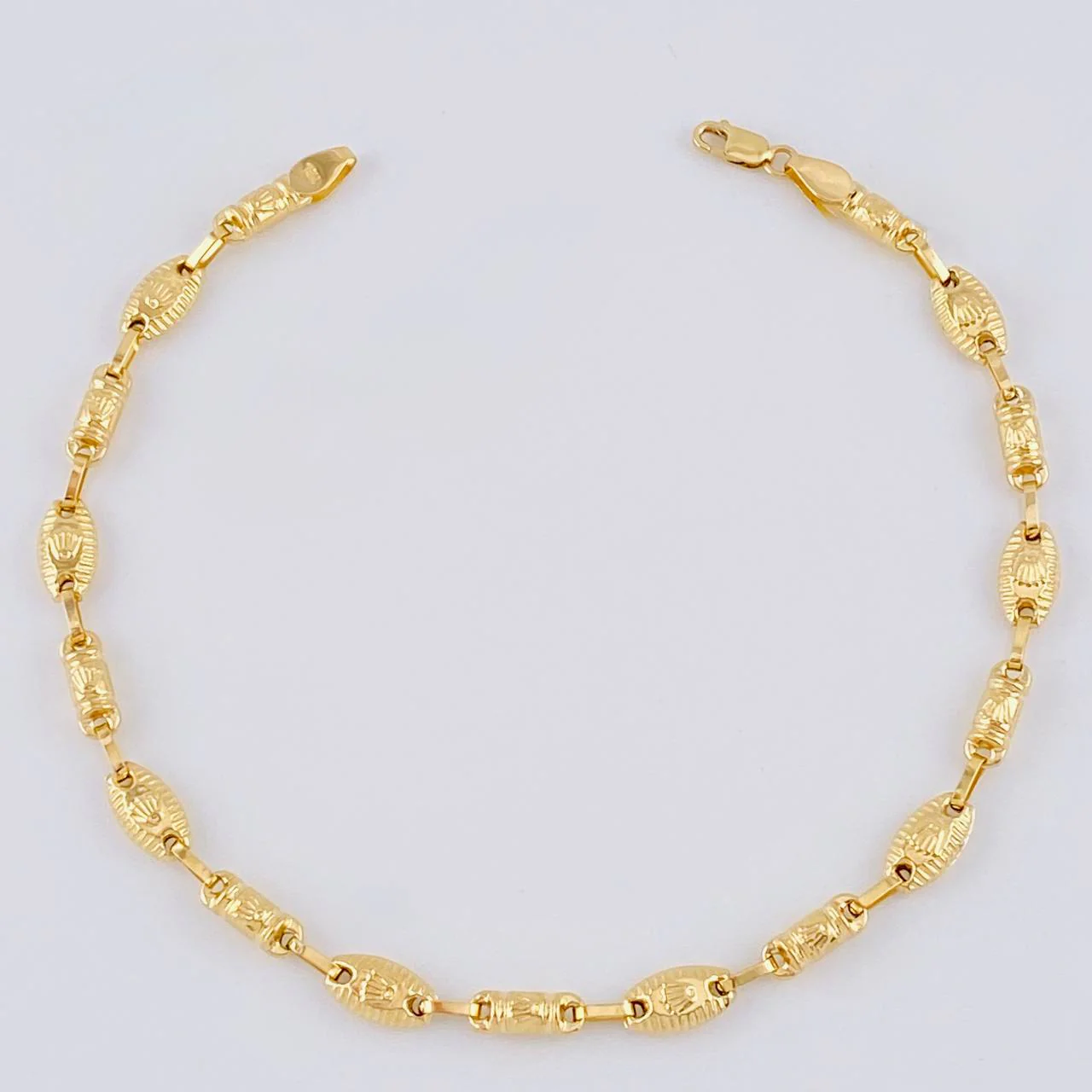 Tobillera Rustica Barril Corona Rayada 5.85 g / 24.6 cm / 5.5 mm Oro Amarillo 18K